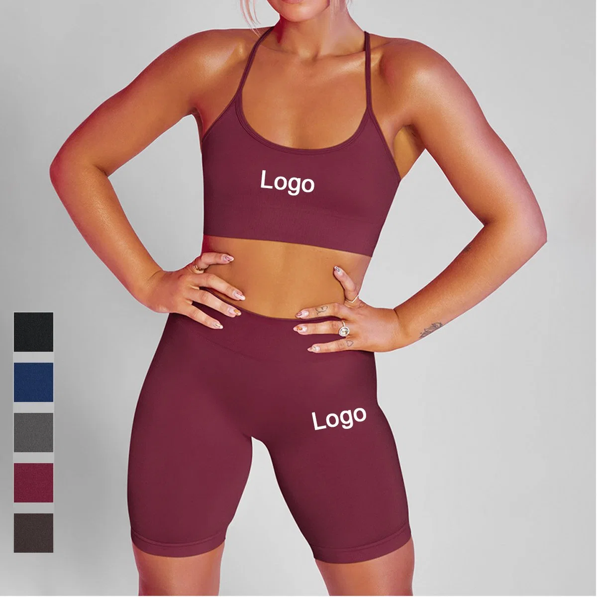 Seamless Yoga Set Gym Wear with Shorts Crop Top Sexy Bra Women&prime; S Pants 2 Pieces Set Running Workout Outfit Fitness Clothing