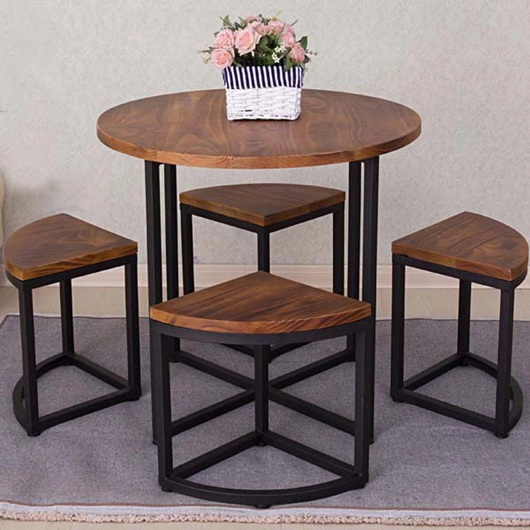 Rural Wooden Restaurant Table and Chair Round Table Chair Combination
