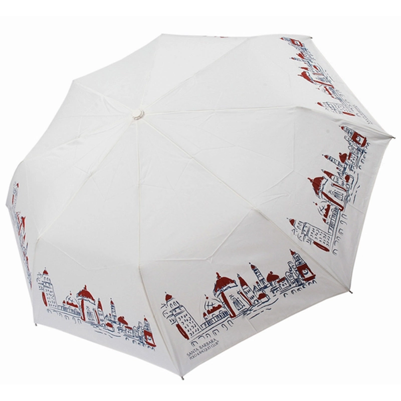 Custom Hand-Painted Pattern Travel Design White Mini 3 Fold Umbrella for Favor/Gift