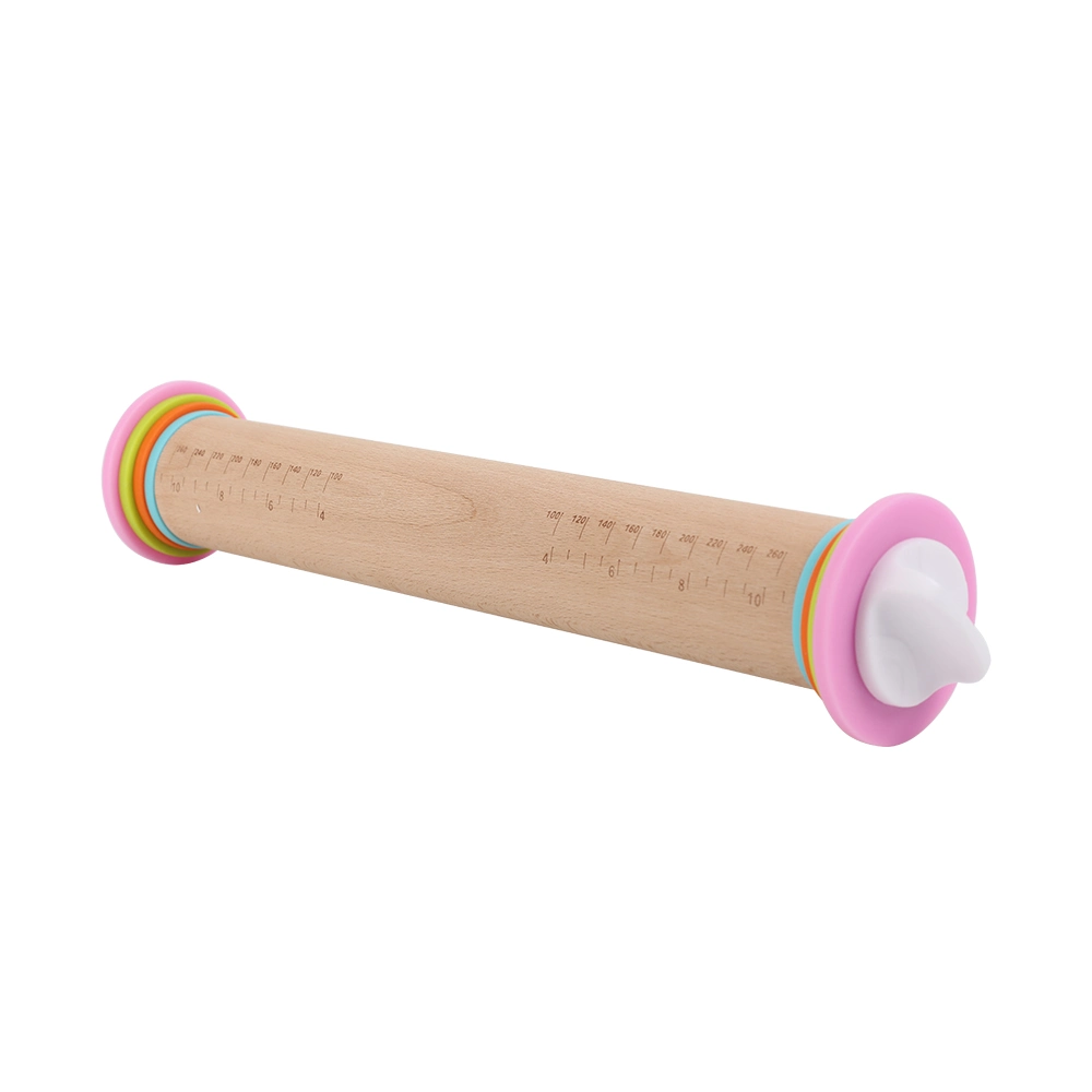 Kitchen Baking Gadget Tool Wooden Clay Rolling Pinrolling Pin Adjustable Rolling Pin with Thickness Rings