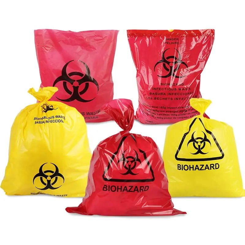 Custom Size Portable Heavy Duty Yellow HDPE Plastic Medical Trash Bin Liner Bags Biohazard Waste Garbage Bags for Hospital Waste