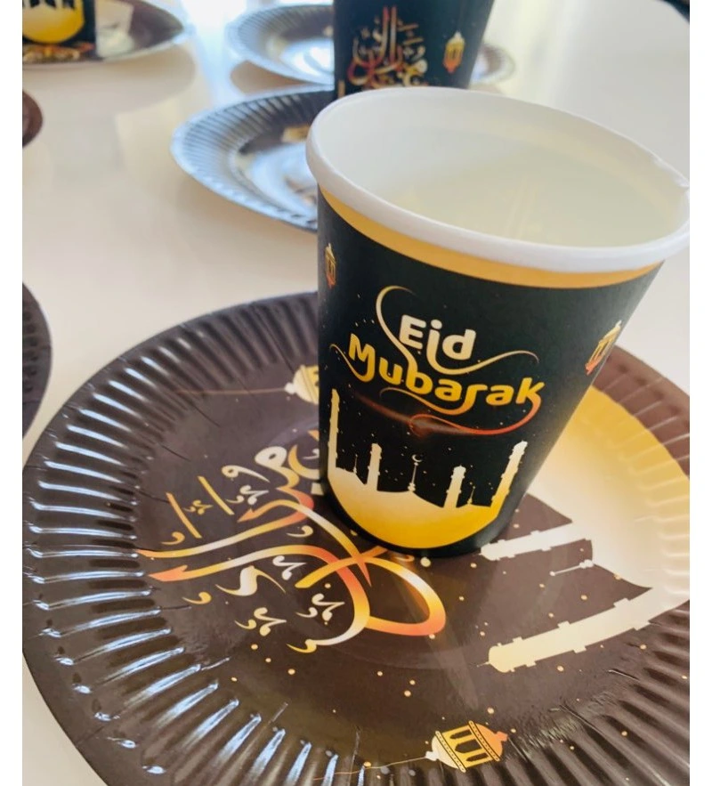 Chicinlife 1set Eid Mubarak Disposable Paper Cup Plate Ramadan Mubarak Muslim Islamic Festival Party DIY Decoration Supplies