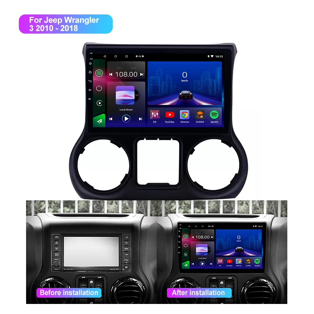 Jmance 9" lecteur de DVD voiture radio voiture stéréo de voiture vidéo GPS Android 10.1 4G 64G car Multimedia Player pour Jeep Wrangler 3 2010 - 2018