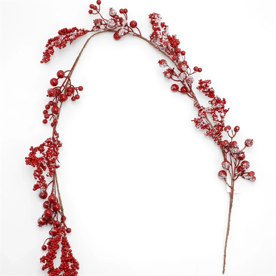 Artificial Red Fruit Long Vine Glitter Snowflake Decoration Christmas Decoration Long Vine