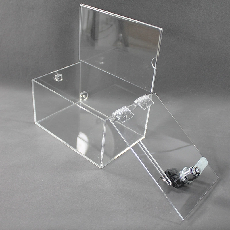 Custom Logo Acrylic Display Donation Cubes Box with Key Lock