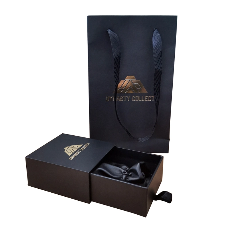 Custom Gold Foil Logo Gift Flip Packaging Box Sliding Jewelry Gift Box with Pouch