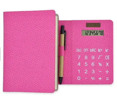 Cuir synthétique calculatrice portable avec stylo et Sticky Notes mémo