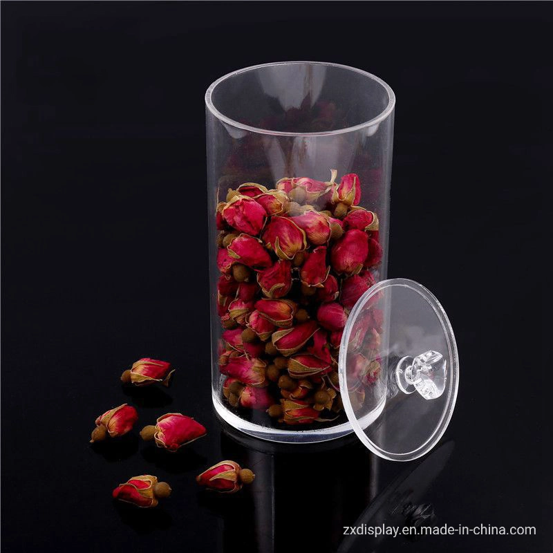 Round Clear Acrylic Plastic Sugar Candy Storage Box with Lid
