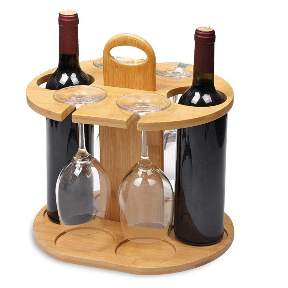 Bambus Wein Flaschenhalter Glas Tasse Rack mit freiem Holz Griff