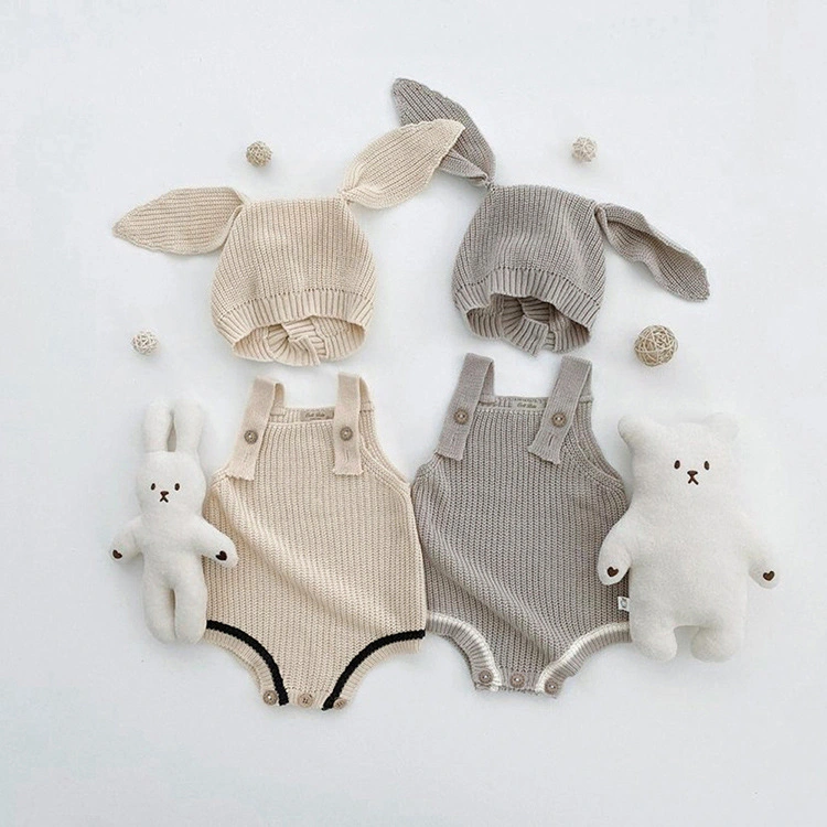 100% Cotton Baby Kids Knitted Coat Suspender Pants 2PCS Clothes Set Bodysuit Set