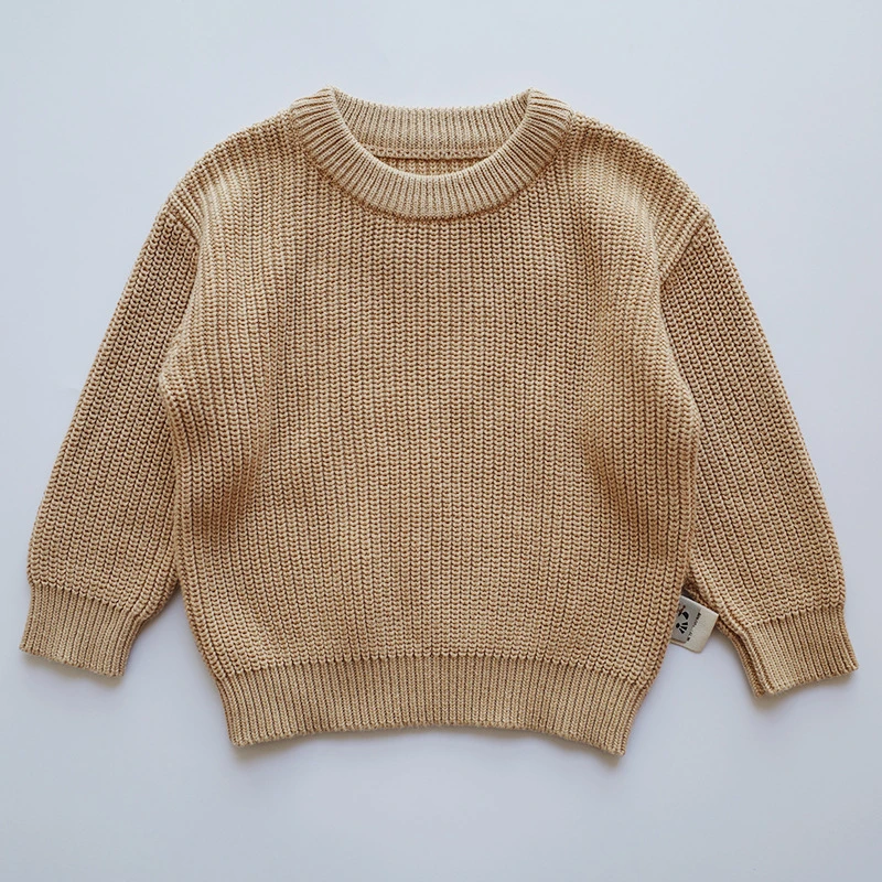 Custom 100% Cotton Crew Neck Knitted Infant Apparel Pullover Baby Sweater
