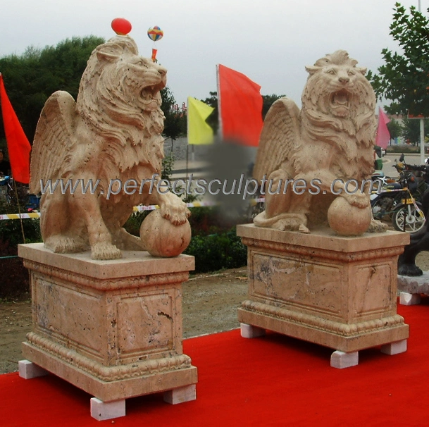 El tamaño de la vida de los animales tallados en piedra de la escultura de mármol tallado China Fu Foo perro León Estatua de la puerta (SY-D011)