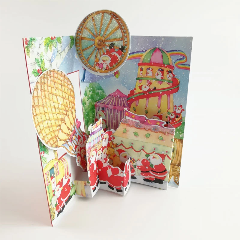 Handmade 3D Pop up Christmas Card Accept OEM Foldable Christmas Greeting Card