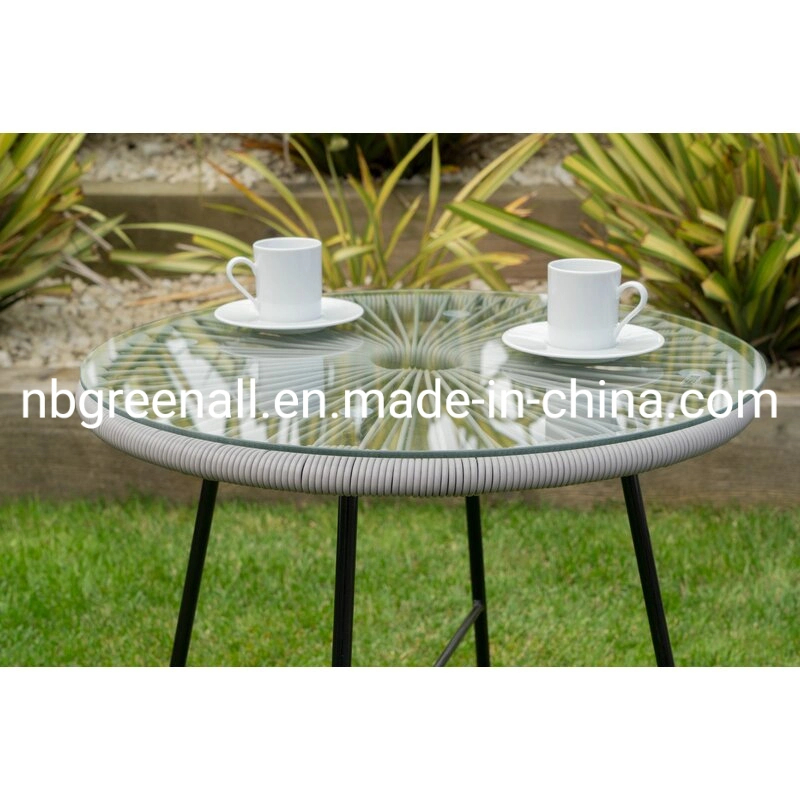 Chaises longues de lune rondes en verre cadre tubulaire en acier Jambes, intérieur, extérieur (ensemble 3 pièces) Chaise Acapulco extérieure ensemble bistro mobilier de jardin