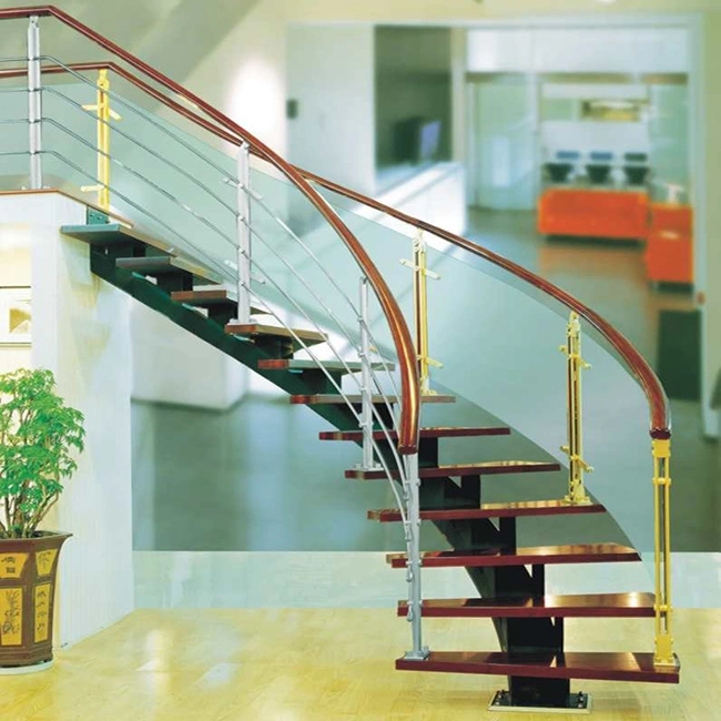 Factory Direct Price Interior Stair Railings Strong Support Curved Outdoor Staircase Stainless Steel Glass Curved Staircase Design