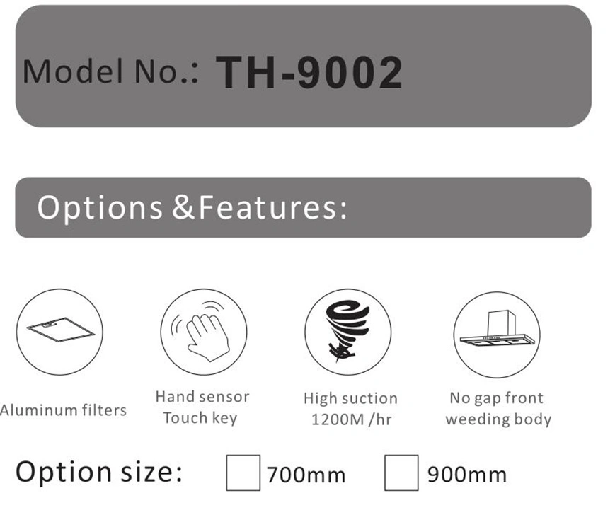 Produits de cuisine Grande aspiration Haut de côté mur de cuisine de haute qualité Monté sous l'armoire hotte aspirante TH-9002