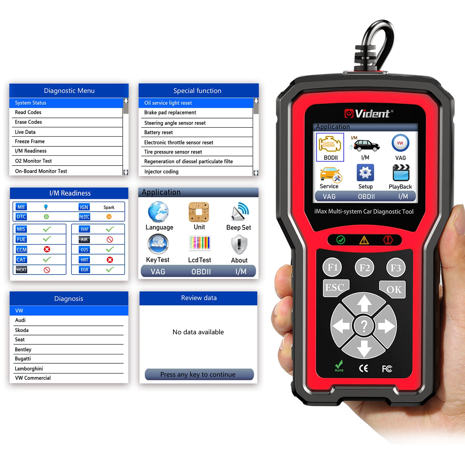 Imax4301 Vident Vaws V-a-G es compatible con la herramienta de servicio de diagnóstico OBD 9 Funciones especiales