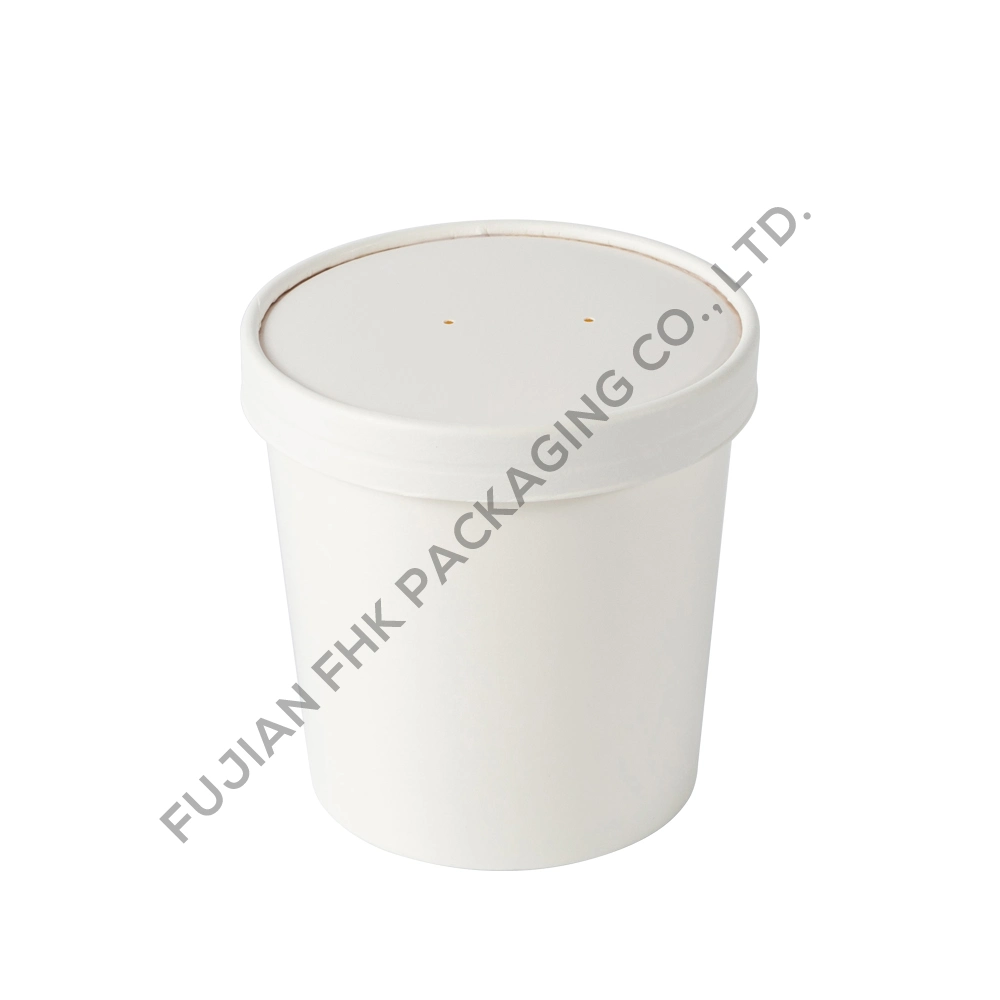 Disposable Paper Soup Bowl Pure White Porridge Lunch Yogurt Salad Cup with Lid