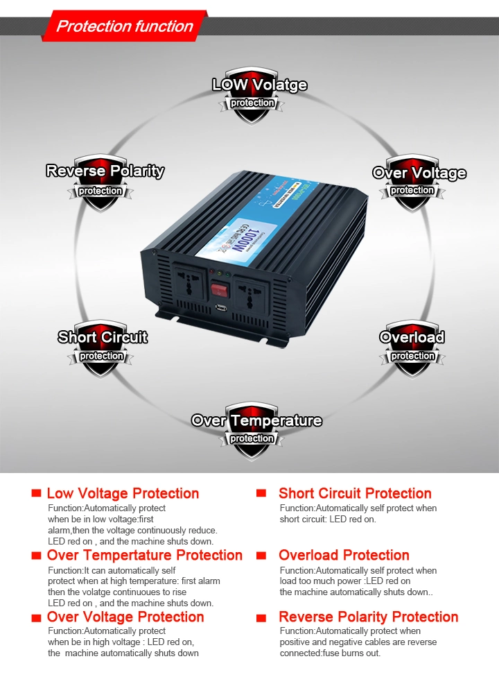 1000W 1kw Car Power Inverter Pure Sine Wave Auto DC to AC