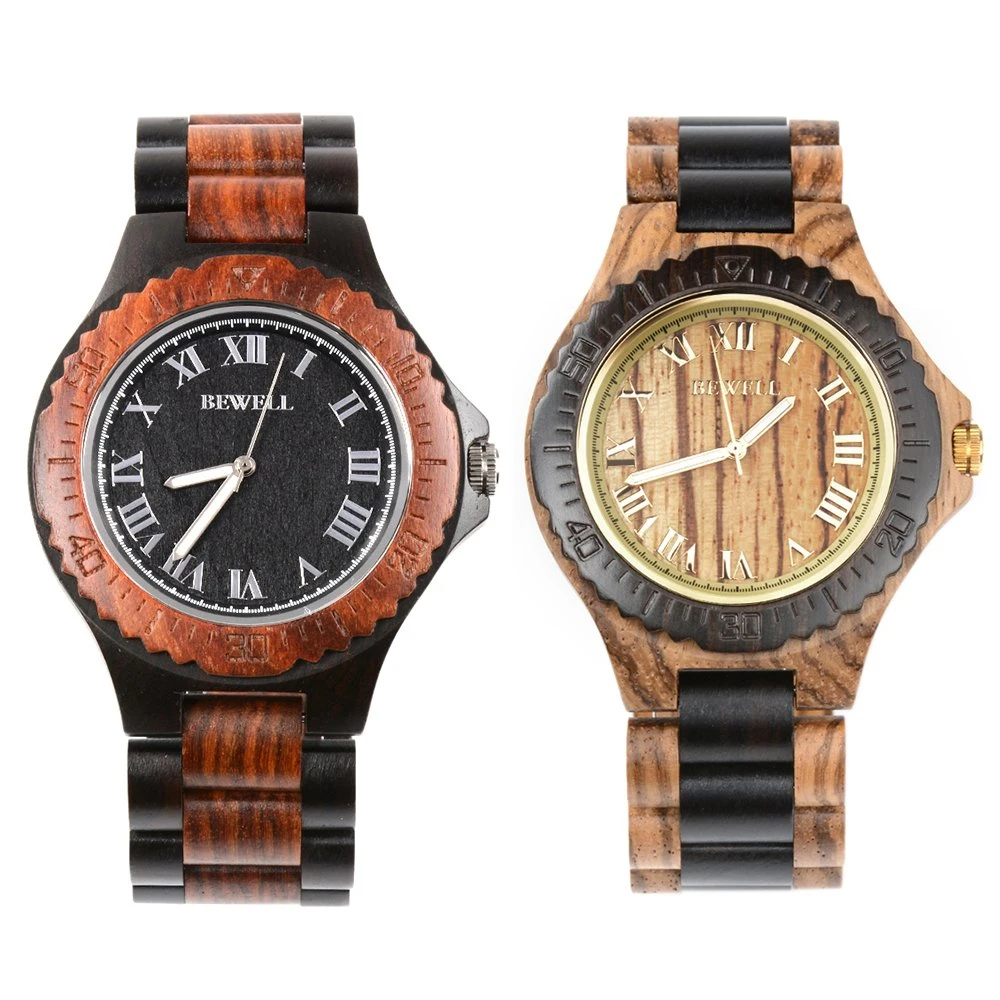 2021 Eco-Friendly Bewell Latest Wooden Mens Wrist Watches Private Label Two Tone Quartz Watches for Men