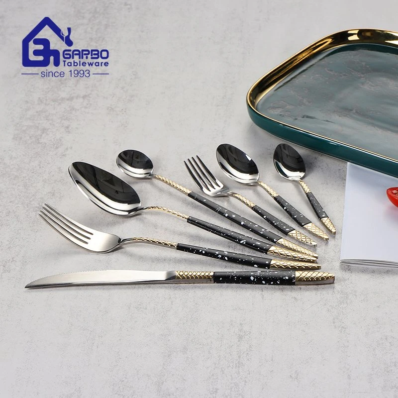 Flatware Manufacturer 201 Stainless Steel Dinner Fork Silver Cutlery Gold E-Plated Handle Fork for Wholesale