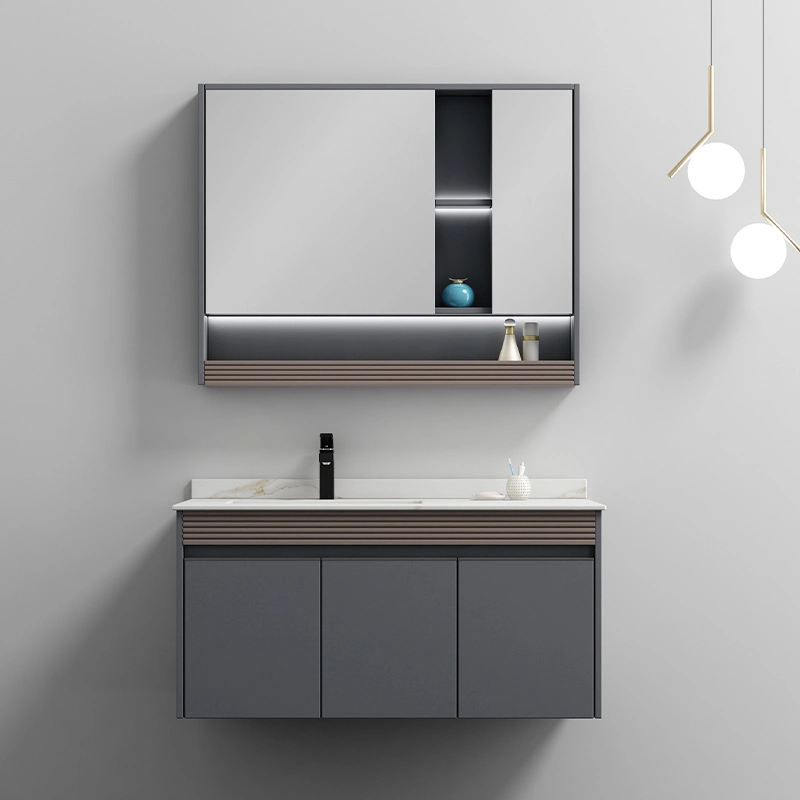 Bathroom Furniture Marble Top Bathroom Cabinet with LED Light Mirror Cabinet