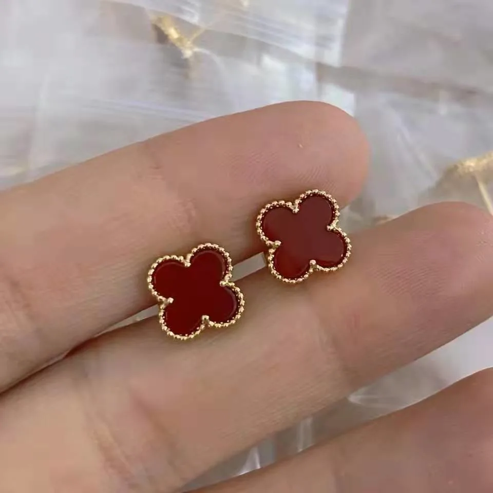 Brand Clover Earrings Van Cleef&Prles Four Leaf Clover Earring Original Alharmbras Stud Clip Fashion Jewelry Designer Copy Authentic Women Jewelry Love Gifts