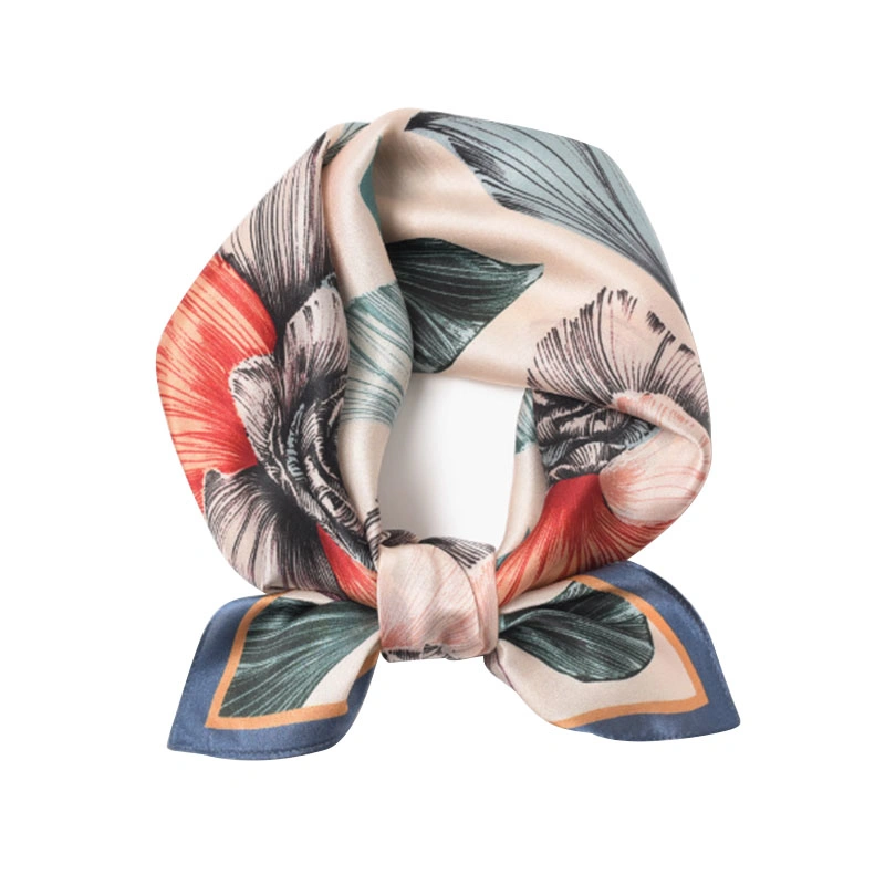 Fular de seda de moda para mujer con estampado floral Satin Hijab Scarfs Mujer 90*90cm pañuelo Cuadrado Mantones cabeza de pelo Bufandas para Damas