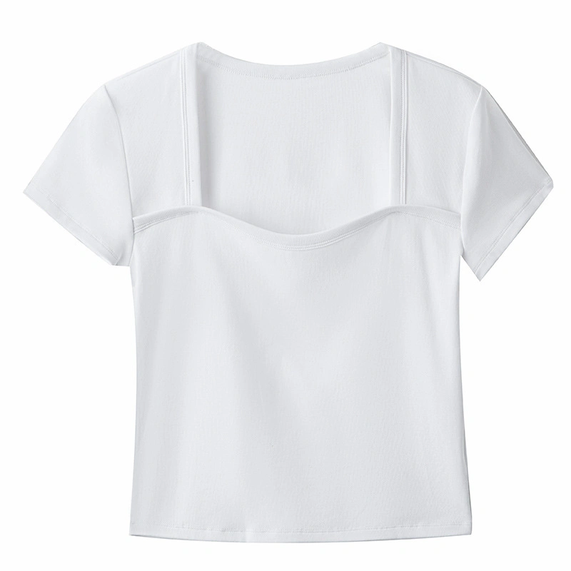 Square Neck Loose Cotton Low Price Short Sleeve Comfortable Trendy Base Shirts