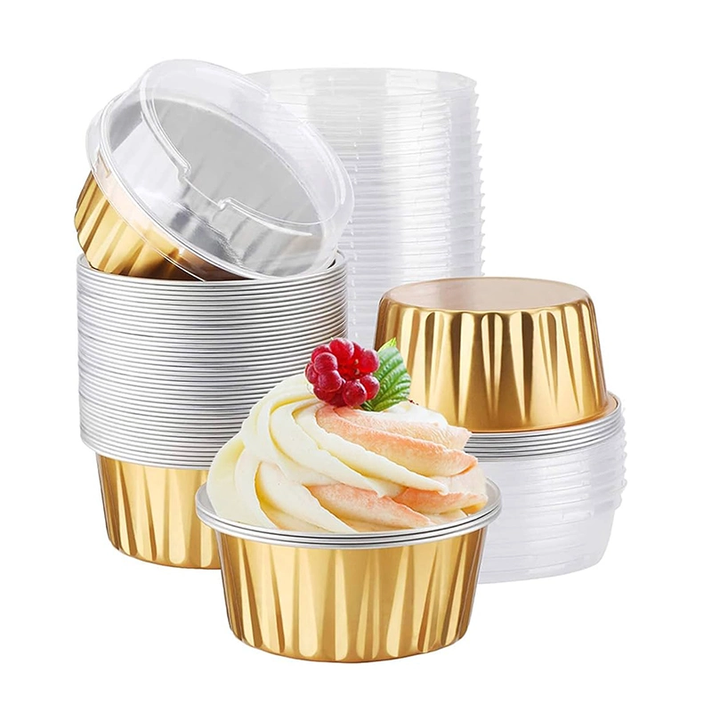 Verschiedene Farben Backbecher Aluminium Folie Einweg-Ramekins Cupcake Muffin Liner Becher mit Deckel