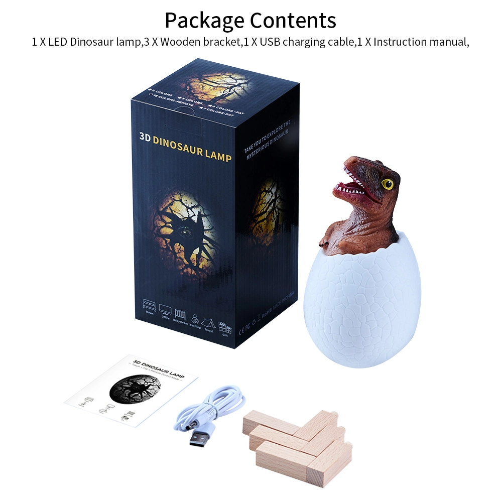 Hot Product Dinosaur 3D Touch Pat Color Lamp Egg Shape Desk Lamp