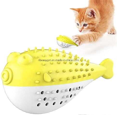 Cat Pet Toothbrush, Fish Shape Built-in Small Bell, Refillable Catnip Simulation Fish Teeth Cleaning 2 in 1 Chew Toys Esg12406