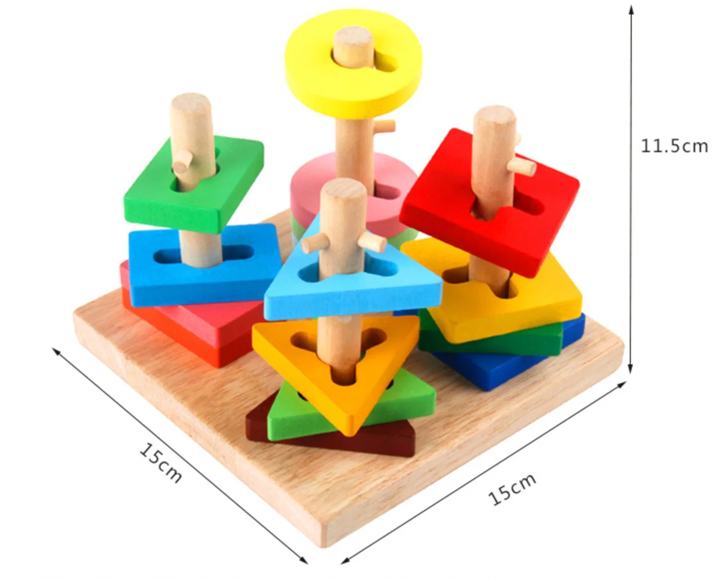 Early Childhood Educational Wisdom Geometric Four Sets of Columns Wooden Building Sorting Block Toys