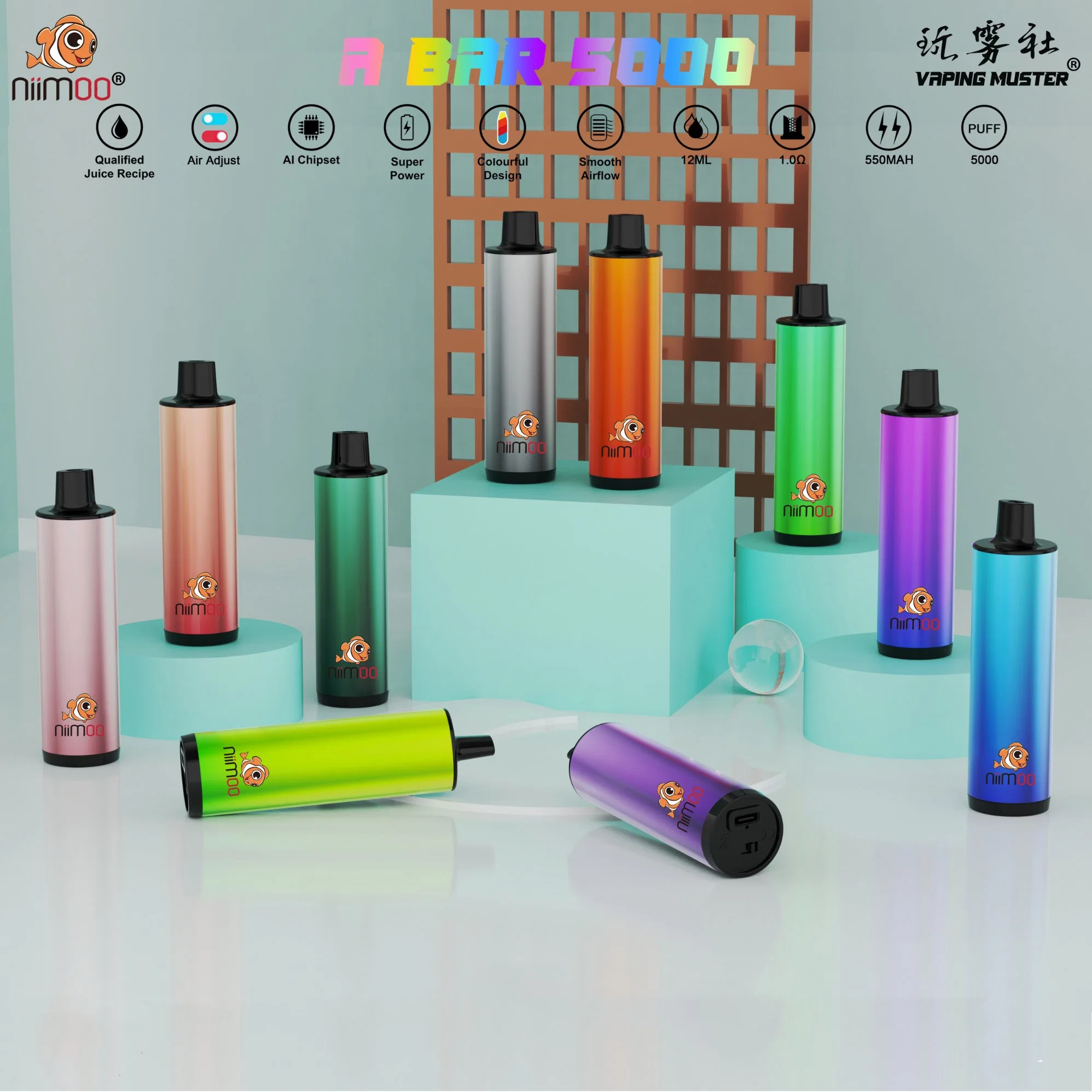 Niimoo Новый стиль 5000 puffs одноразовый электронный сигарет с ручкой Vape