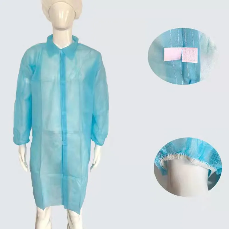 OEM Blue PP Nonwoven Disposable Lab Coat with Pockets