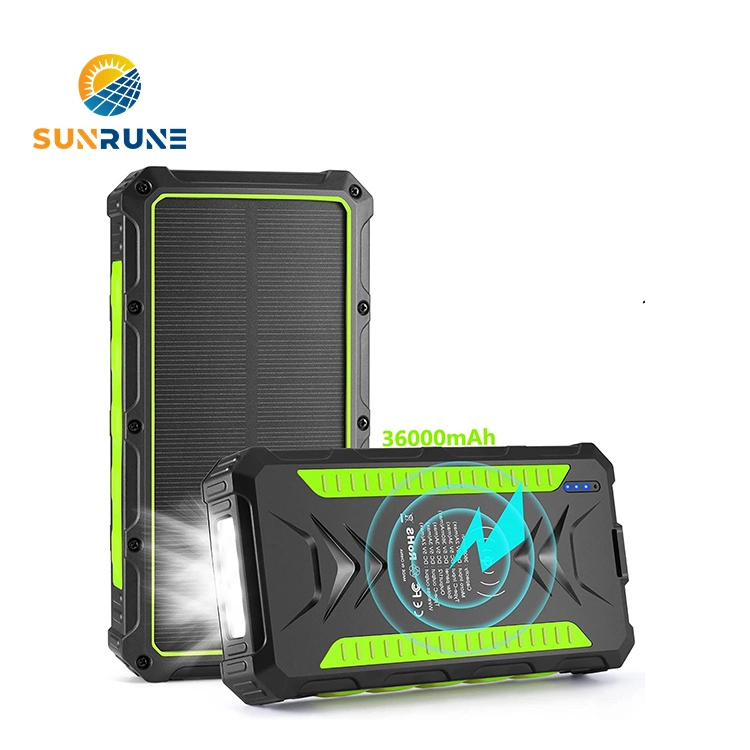 New Technology 30000mAh Solar Charger Larger Capacity 36000mAh Solar Wireless Charger with Built 3 in 1 Cable and LED Light