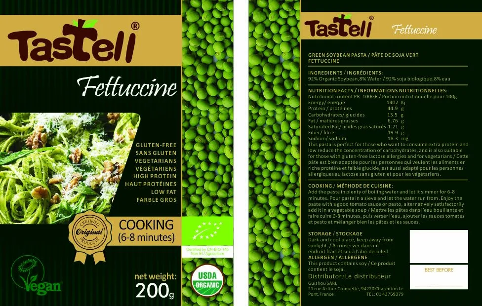 Grüne Bohnen Bio Pasta Heath Food OEM 200g Paket