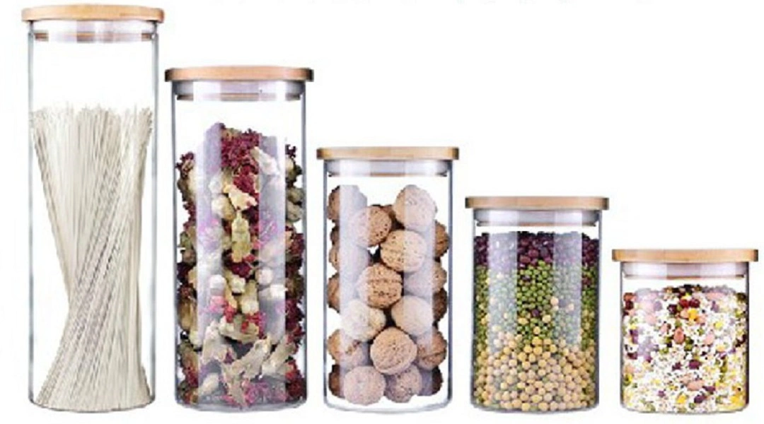 Transparent Glass Canister Glass Storage Jars with Bamboo Lid