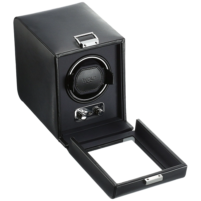 Leather Watch Boxes Black Silver Lock Acrylic Window Hot Sale