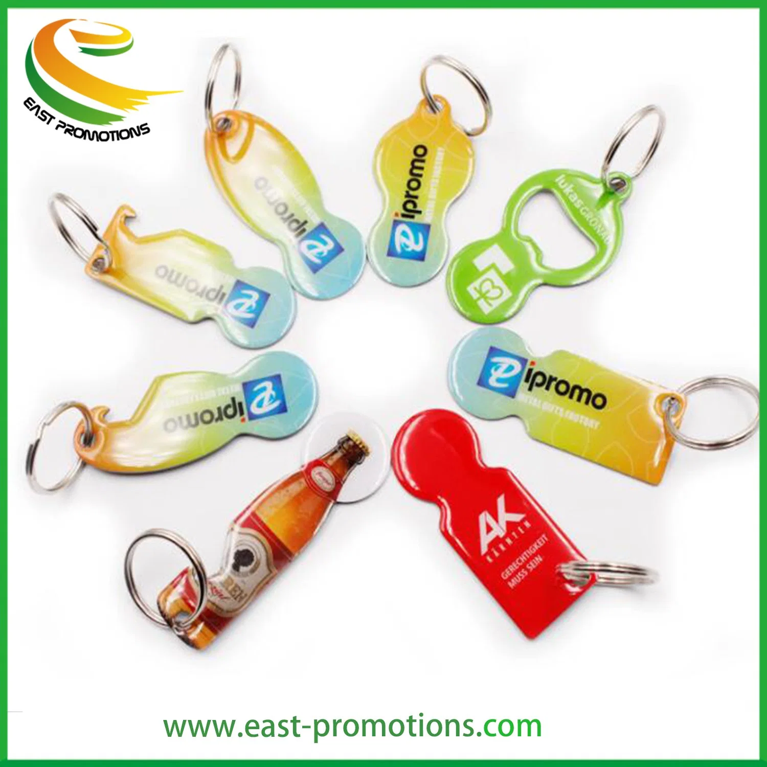 Customized Supermarket Trolley Coin Metal Keychain, Bottle Opener Keyring with Logo Epoxy