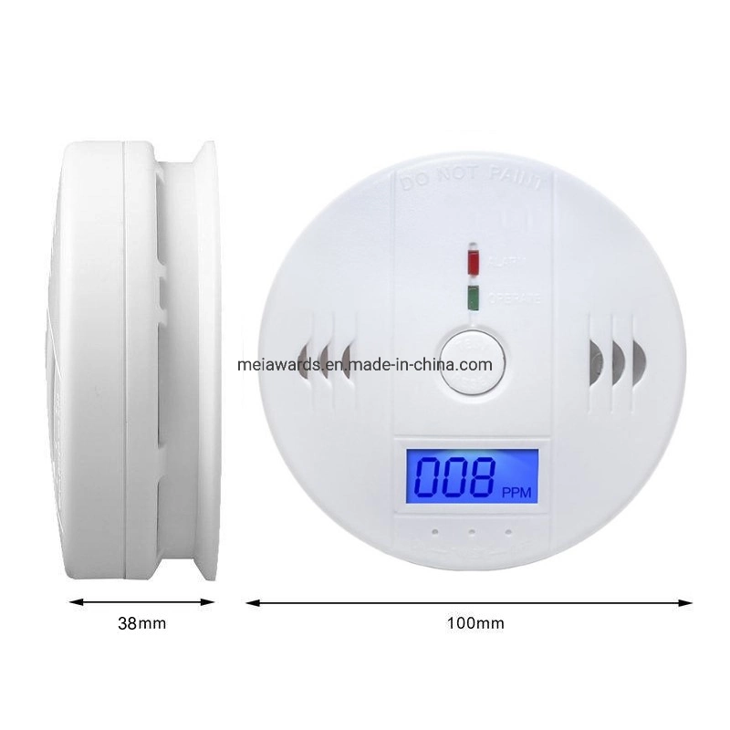 Home Security CE RoHS sensor de Co Gas independiente operado por batería Detector de alarma de fugas de monóxido de carbono