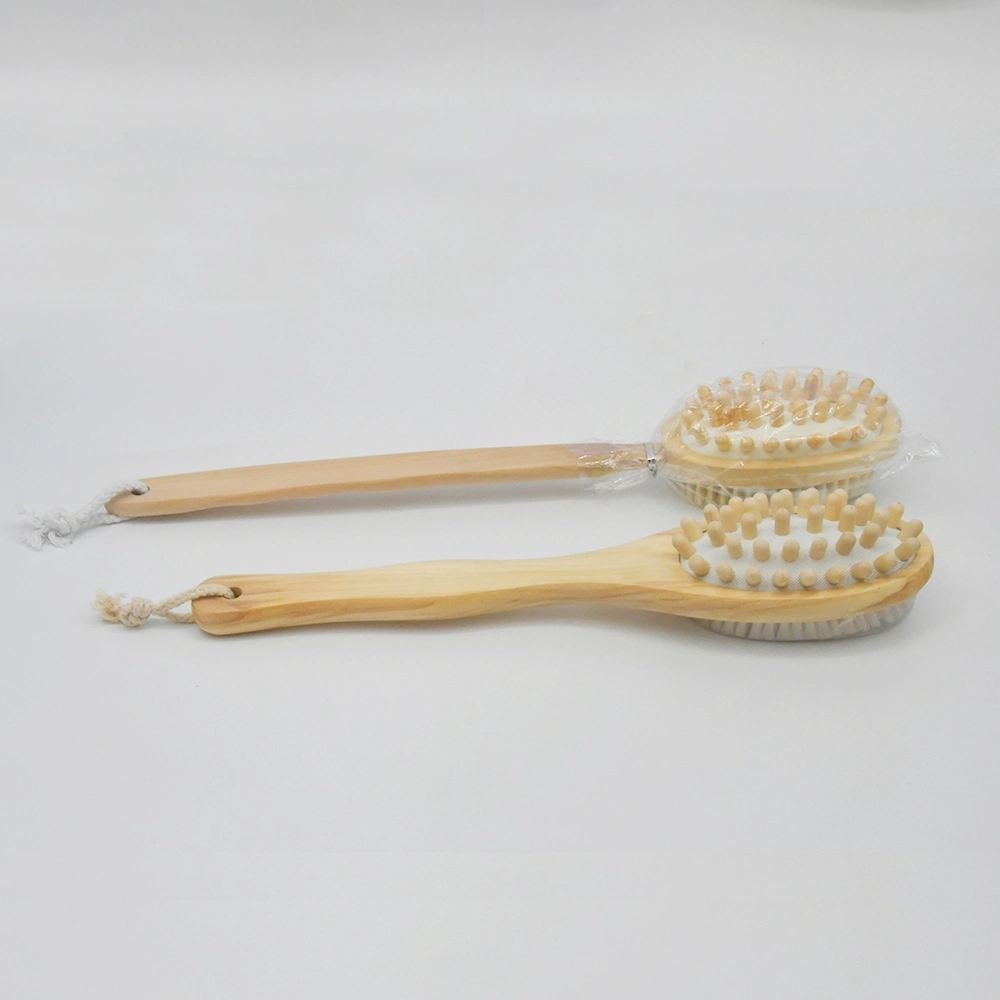 Wooden Skin Bath Massage Brush Natural Boar Bristles Long Handle Body Back Brush