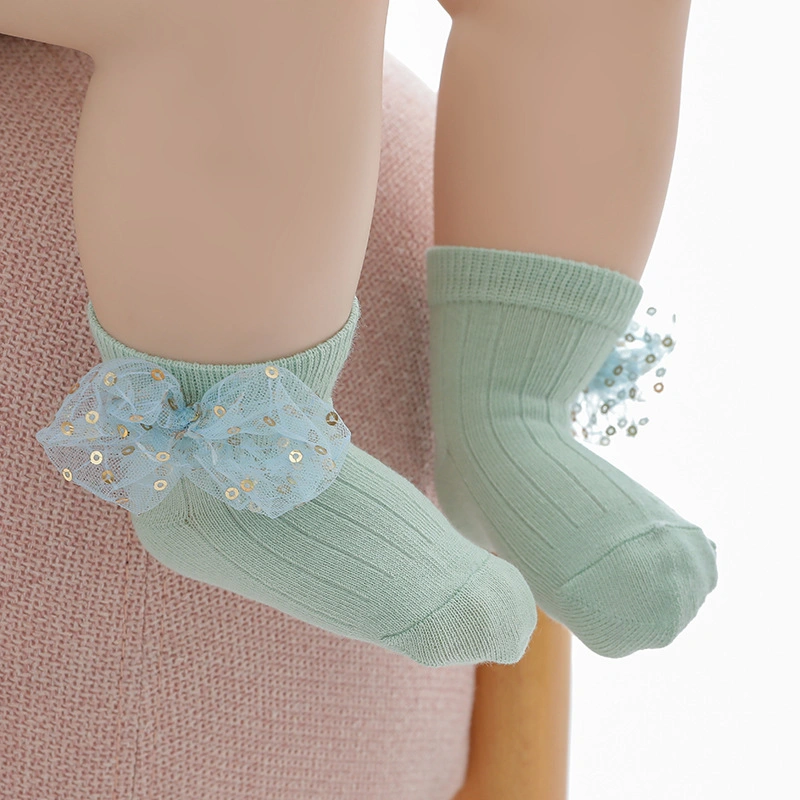 The Four Seasons Wear 0-2 Years Baby Girls Cotton Princess Socks with Beautiful Bow and Sequin