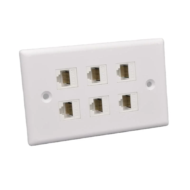 White Color 6 port Telephone Internet Wall plate Socket with keystone Jack