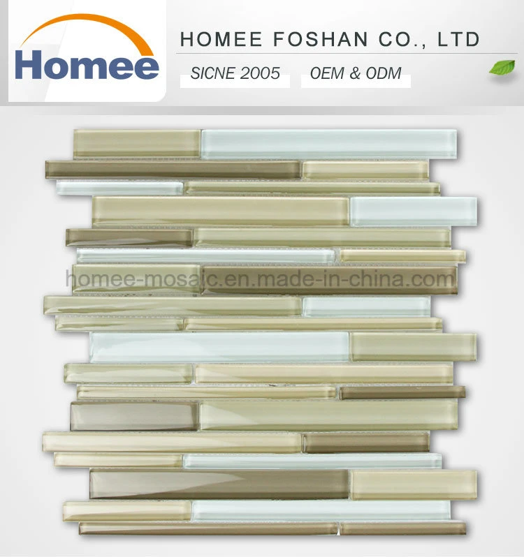 Heat Resistant Irregular Decorative for Backsplash Stripped Crystal Glass Mosaic