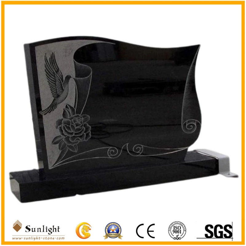 Best Choice Black Granite Headstone Angel Wings Monument Factory Price