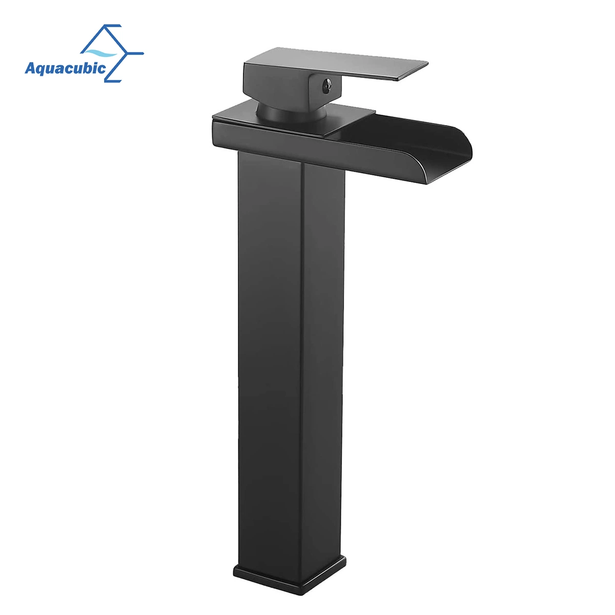 Aquacubic High Waterfall Tall Basin Faucet Bathroom Sink Taps Basin Mixer Black Spray Square Mono Brass Body Zinc Alloy Handle