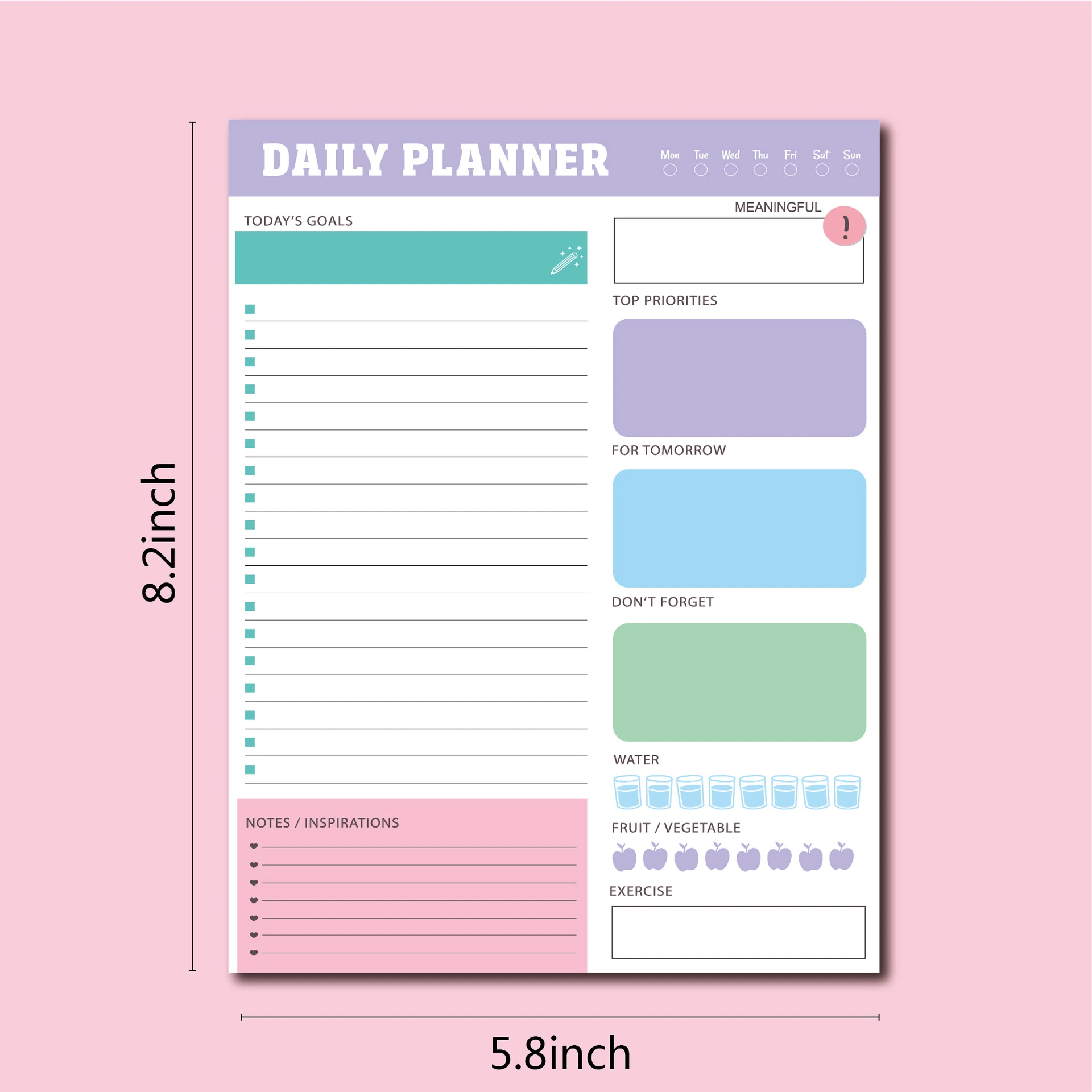 Daily Weekly Monthly Tearable Minimalist Self-Discipline Planner Time Management Notepad