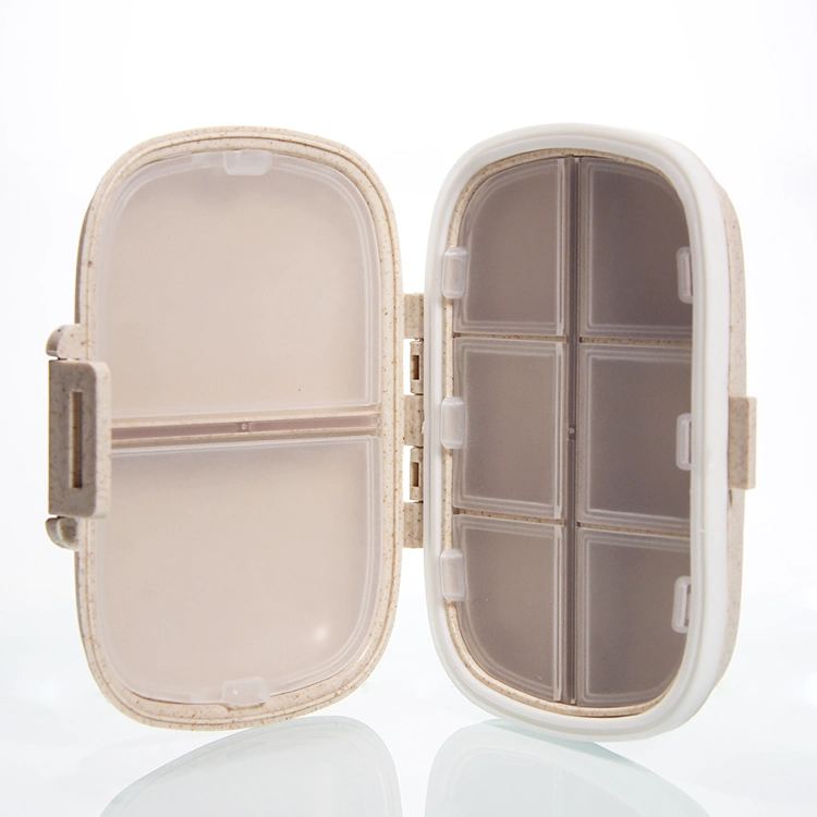 Hot Selling Wheat Straw Round Shape 5 Compartment Small Portable Pocket Travel Pill Box