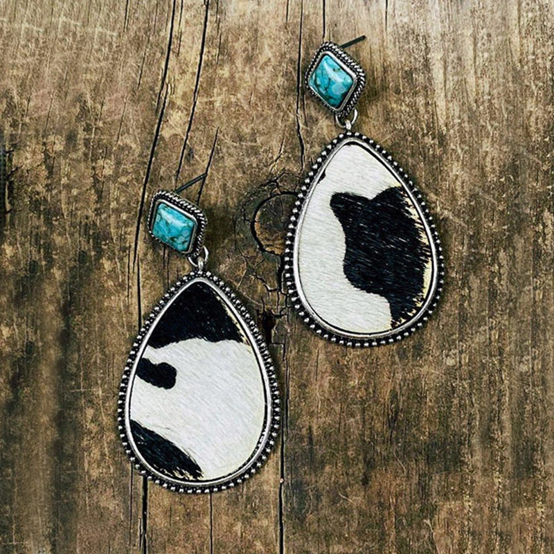 Retro Thai Silver Turquoise Earrings Europe and United States Fashion Cow Leopard Alloy Earrings